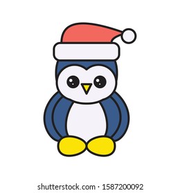 owl vector flat color line icon 