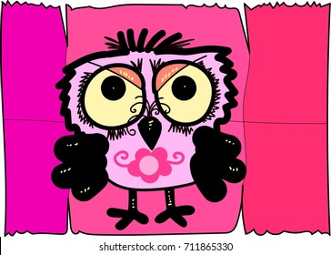 Owl vector funny bird cartoon wallpaper colorful hot pink background illustrator design flower vine idea