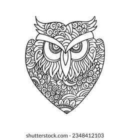 Owl vector hand draw illustration .Olw bird for symbol. Ethnic retro illustration of owl . Owl doodle vector 