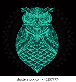 OWL vector handdrawn illustration in zentangle style 