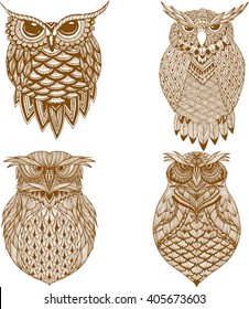 OWL vector handdrawn illustration in zentangle style 