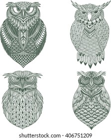 OWL vector handdrawn illustration in zentangle style 