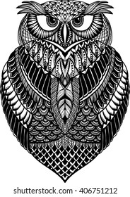 OWL vector handdrawn illustration in zentangle style 