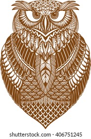 OWL vector handdrawn illustration in zentangle style 