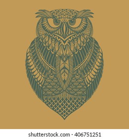 OWL vector handdrawn illustration in zentangle style 