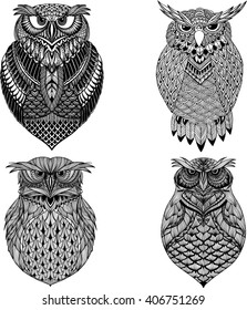 OWL vector handdrawn illustration in zentangle style 