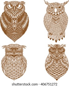 OWL vector handdrawn illustration in zentangle style 