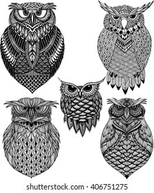 OWL vector handdrawn illustration in zentangle style 