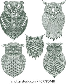 OWL vector handdrawn illustration in zentangle style 