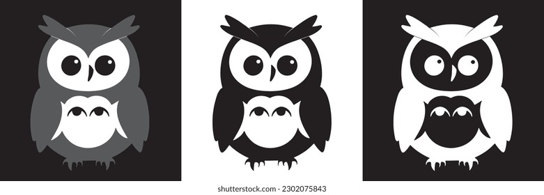 Icono vectorial de búho en la ilustración de fondo negro y blanco