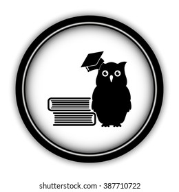 Owl - vector icon; round  button with shadow