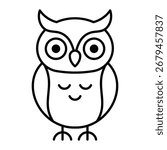 Owl vector icon. Simple black line art bird illustration. Cute wise owl symbol for Halloween, education, knowledge, and nature design.
