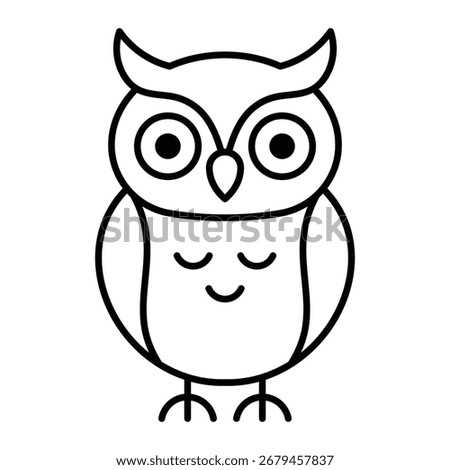 Owl vector icon. Simple black line art bird illustration. Cute wise owl symbol for Halloween, education, knowledge, and nature design.