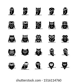Owl vector icons collection in flat style.