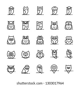 Owl vector icons collection in line style.