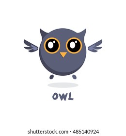 Owl vector illustration. Owl cute cartoon character. Bird animal. Flat vector design on white background.