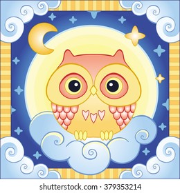 owl. Vector illustration of the owl. Gradient and solid fill only, no gradient mech.