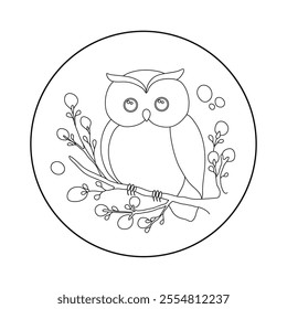 Owl vector illustration of a hand embroidery pattern for a round hoop. Embroidery sticker paper, craft gift, Christmas gift, embroidery with a night bird owl, symbol of wisdom Digital Pattern birds