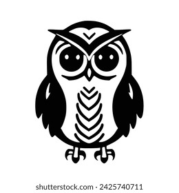 owl vector illustration, icon, black and white