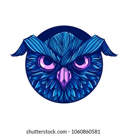 Owl - vector illustration. Icon colored design on white background in circle frame