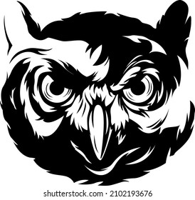 Owl vector isolated illustration. Black color on white background image. Wild bird design and tattoo.