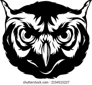 Owl vector isolated illustration. Black color on white background image. Wild bird design and tattoo.