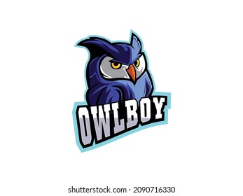 Owl Vector Logo. Cute Owl Head emblem, Gaming, e sport, Badge, game, Sport Team, wild mascot illustration. editable eps isolated animal