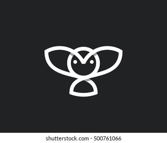 Owl vector logo design. Linear bird creative logotype with shadows