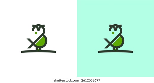 owl vector logo with leaf wings