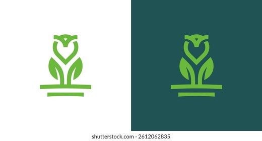 owl vector logo with leaf wings