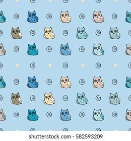 Owl vector seamless pattern