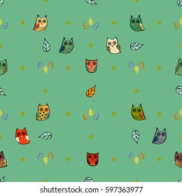 Owl vector seamless pattern