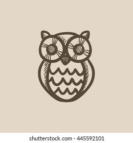 Schüssel, Vektorgrafik Symbol einzeln auf Hintergrund. Handgezeichnete Eule-Ikone. Owl Sketch Symbol für Infografik, Website oder App.