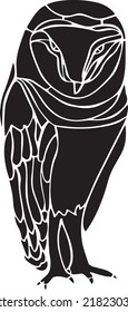 Owl Vector Stencil, Black and White
