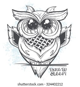 Owl vector vintage illustration - time to sleep