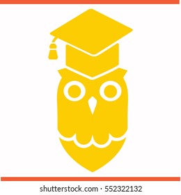 Owl vector yellow icon on white background. Owl symbol stock bitmap illustration. Business picture.