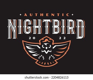 Owl vintage logo, emblem design editable for your business. Night bird vector illustration. 