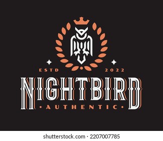 Owl vintage logo, emblem design editable for your business. Night bird vector illustration. 