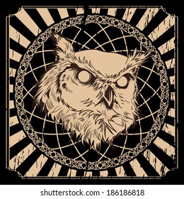 Owl vintage poster. Vector