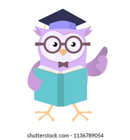 Owl wearing education cap holding book, isolated on white background, for education concept - Vector Cartoon Illustration.