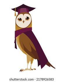 Owl wearing graduation cap. Cute wise owl with hat. Symbol of wisdom or graduation from higher or secondary educational institution