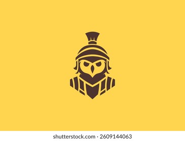 Owl wearing Roman helmet logo with bold warrior theme