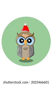 Owl wearing santa claus hat vector illustration