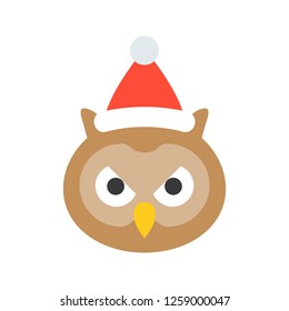 owl wearing santa hat, flat icon design