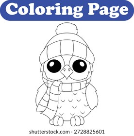 Búho con un sombrero de invierno para colorear página de libro para niños