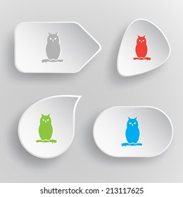 Owl. White flat vector buttons on gray background.