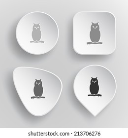 Owl. White flat vector buttons on gray background.