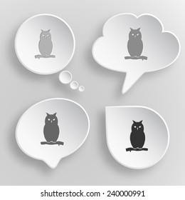 Owl. White flat vector buttons on gray background.