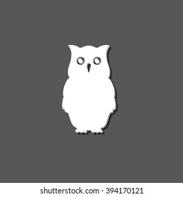 Owl - white vector icon  with shadow