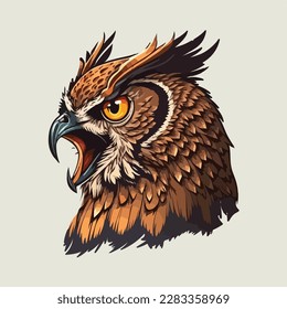 Owl or wild animal roaring muzzle for sport team mascot. Vector isolated flat icon of wildcat Owl predator symbol for blazon, badge or hunting nature adventure club. 